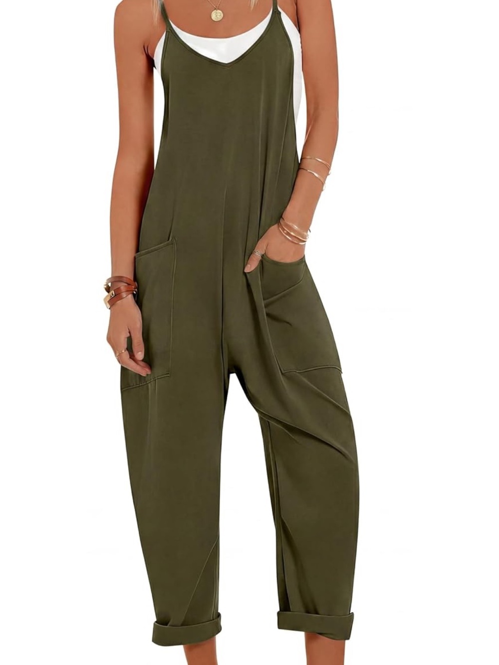 Relaxed Olive Green Utility Jumpsuit for Women